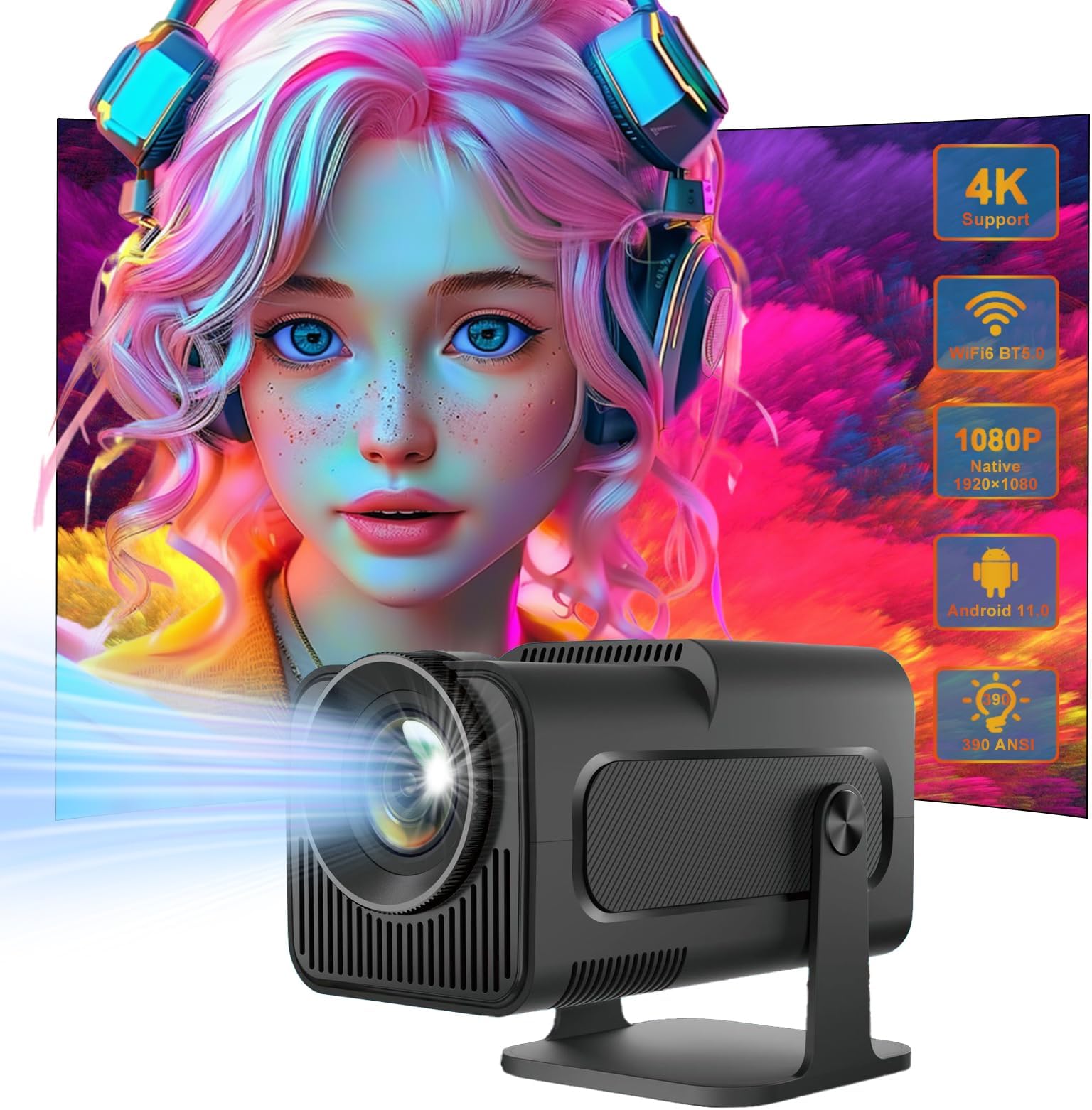 AILRINNI Mini Projector New HY320 WiFi Portable Auto Keystone Projector