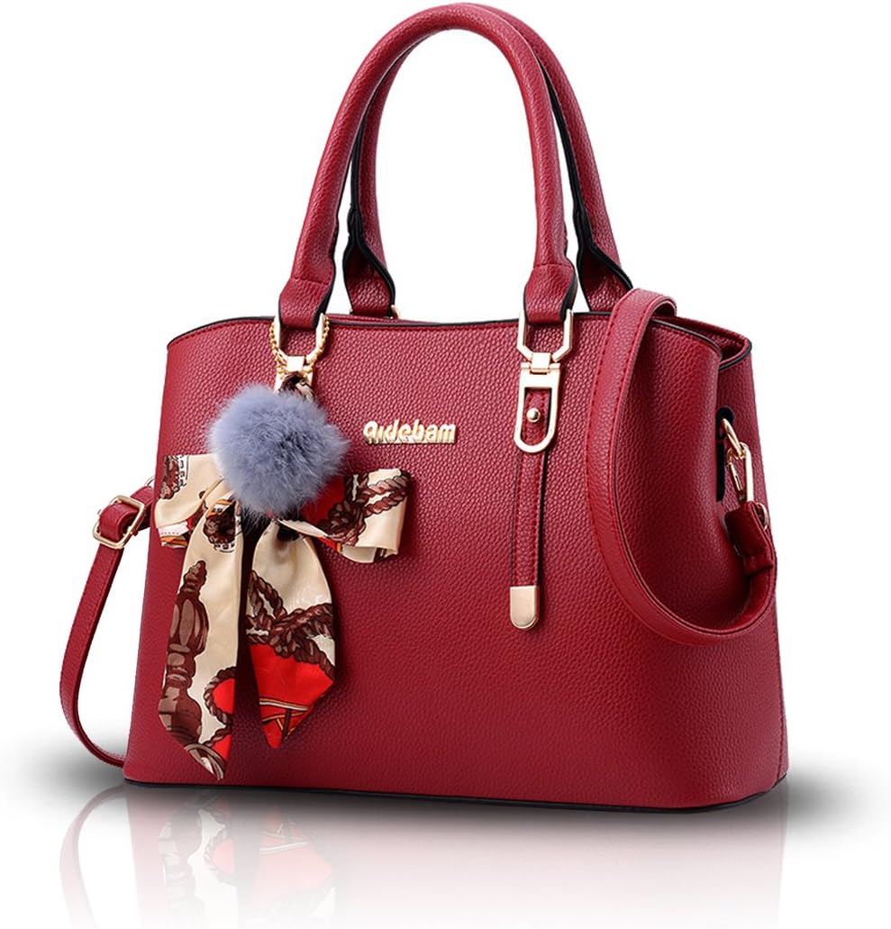 NICOLE & DORISNicole&Doris Women Handbag Crossbody Working Totes Satchel Shoulder Bag for Women Ornament Bowknot Soft PU Red Wine