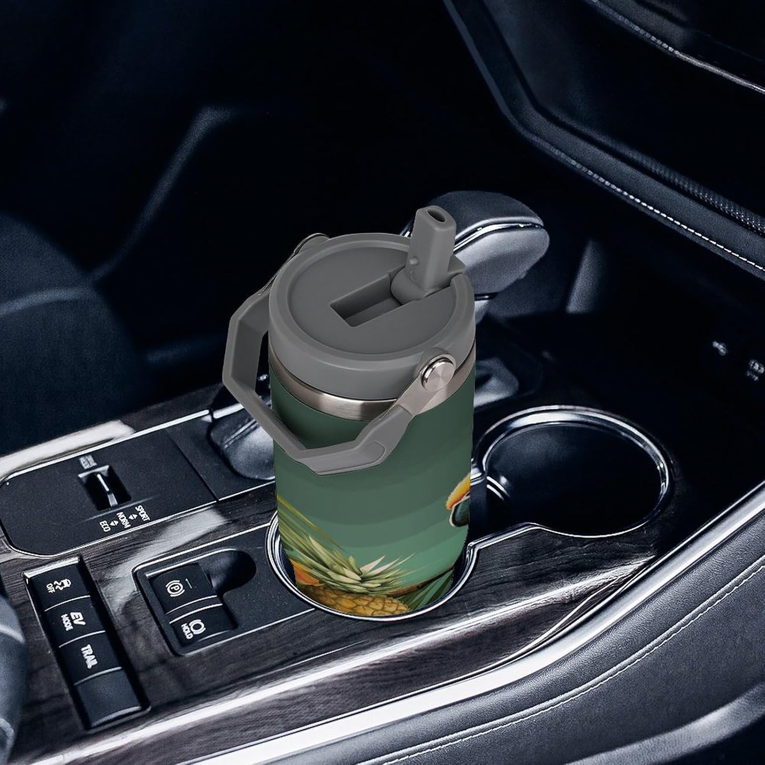 Summer Parrot Pineapple Bird Water Bottle 30 Oz Fits Car Cup Holder,Insulated Coffee Mug Large Capacity Car Cups,Stainless Steel Double Wall Sport Bottle for Travel Sports Gym