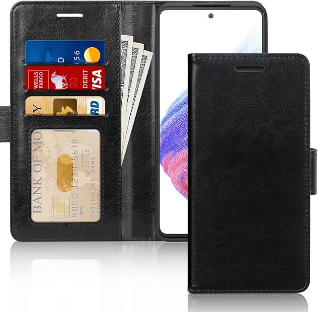 Fyy Samsung Galaxy A53 5G Case, [Kickstand Feature] Premium PU Leather Flip Wallet Phone Case Protective Cover with Card Holder for amsung Galaxy A53 5G 6.5" 2022 Black