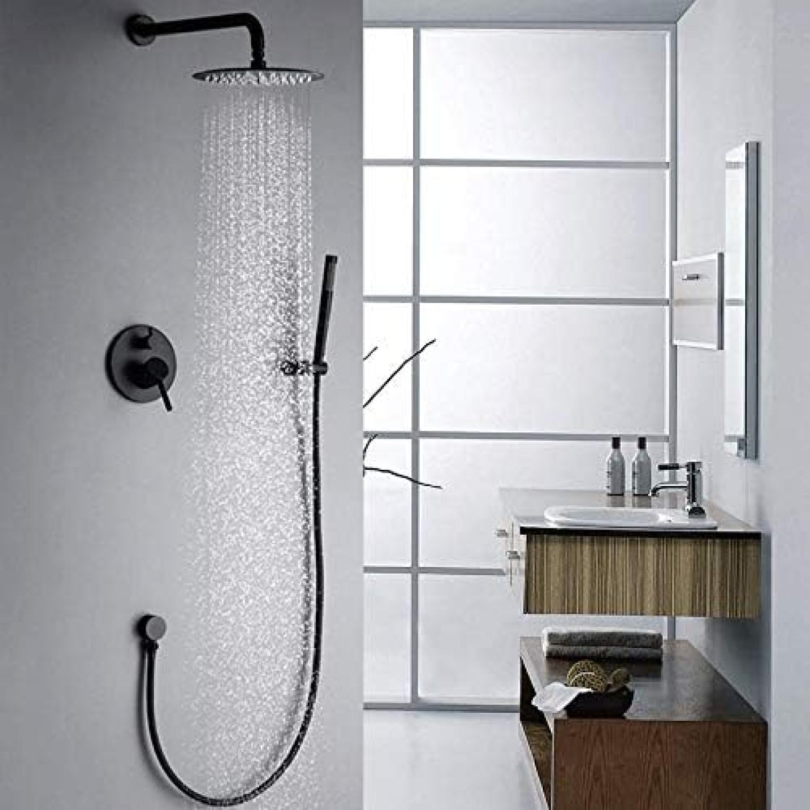 GLJTUO Shower System, Brass Black Wall Mounted Rainfall Shower Head Shower Faucet Shower Set Bathroom Faucet Mixer Handheld Spray Sets