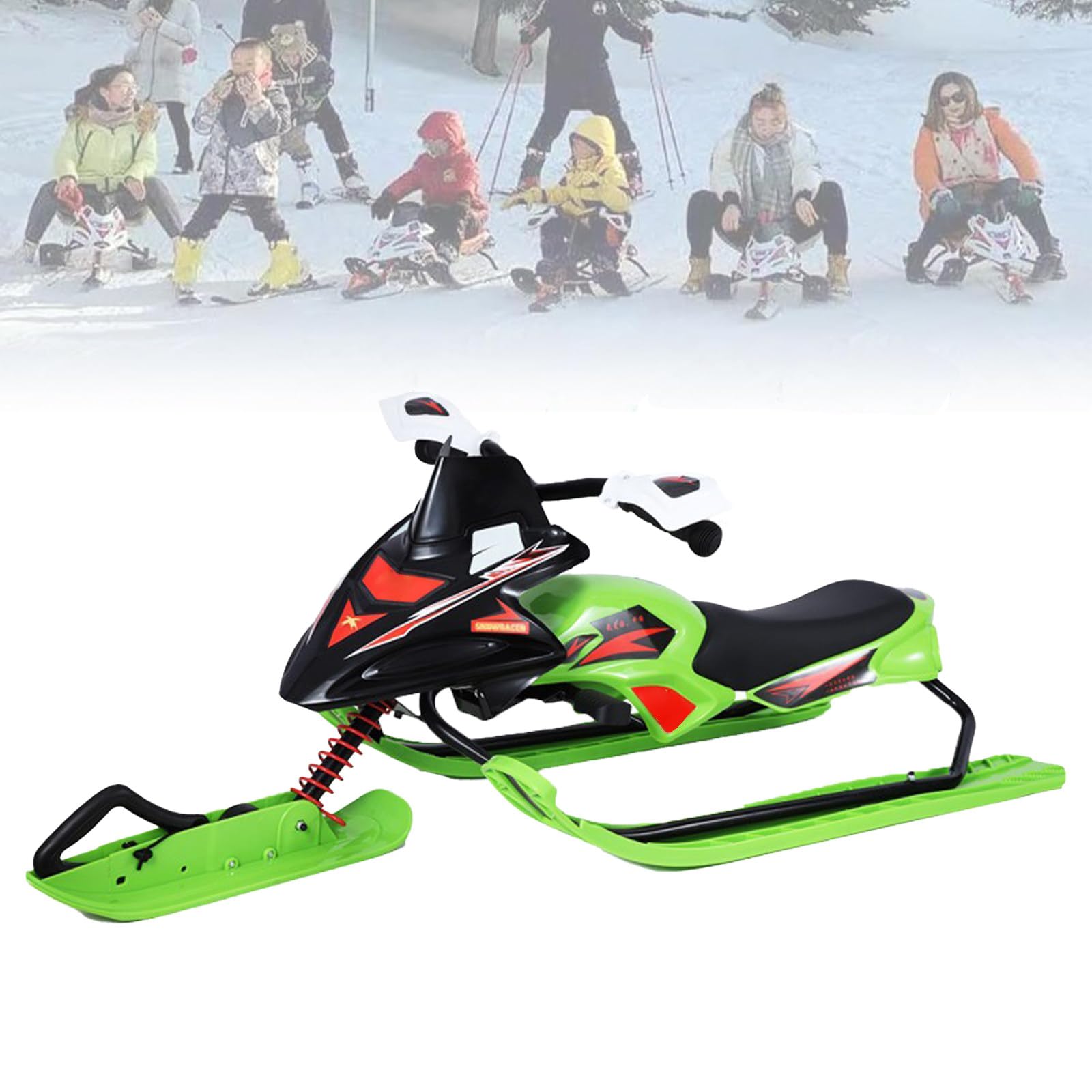 NYANS Trineo De Nieve para Niños, Tabla De Snowboard para Uso En Exteriores En Invierno, Capacidad De Carga De 70 Kg, para Niños De 5 a 18 Años, Construcción De Hierro y Plástico Green