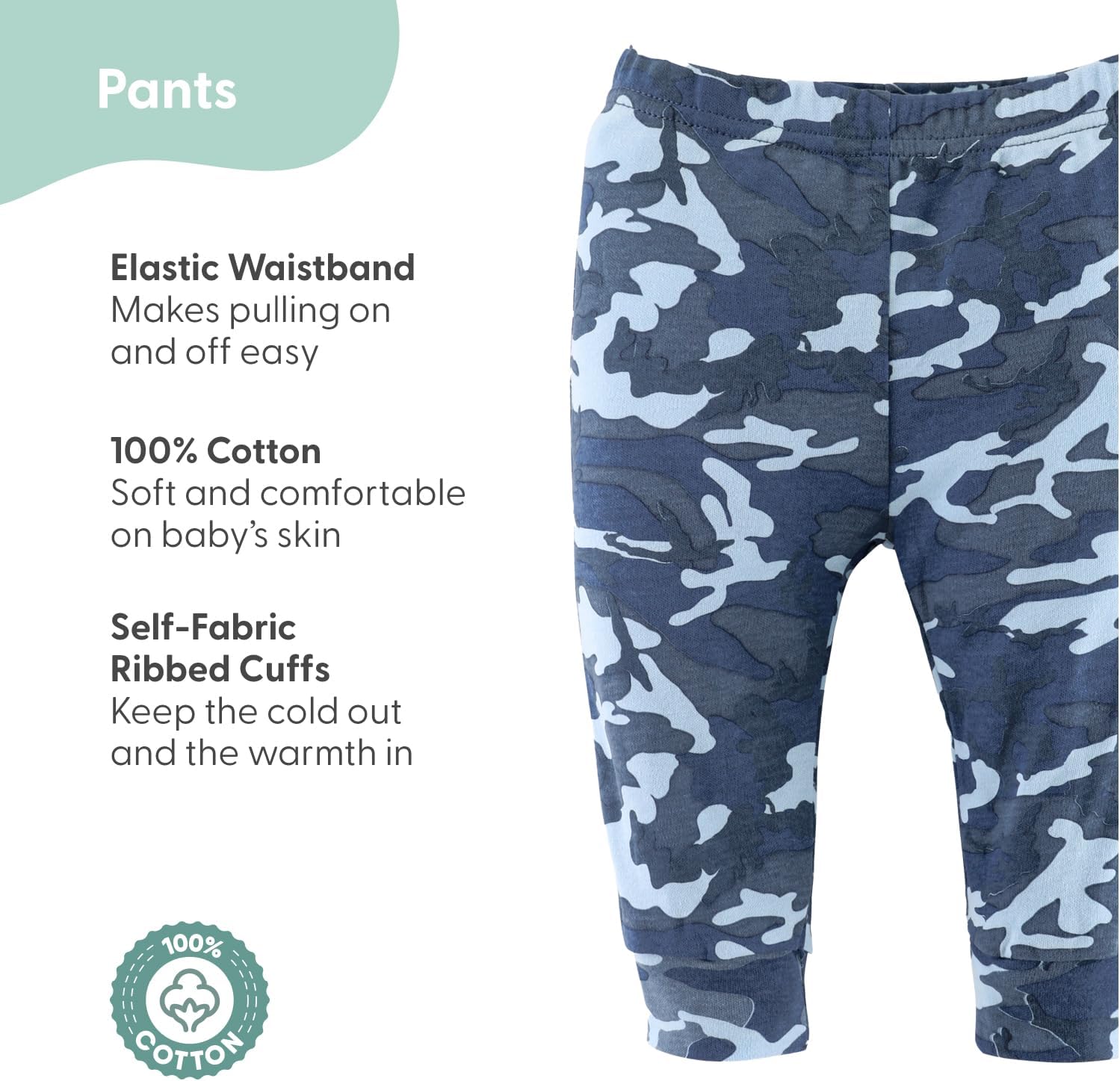 The Peanutshell 5 Pack Baby Boy Pants Set - 100% Cotton Toddler Pants for Boys, Clothes for Toddlers & Babies - Blue Camo - Image 2