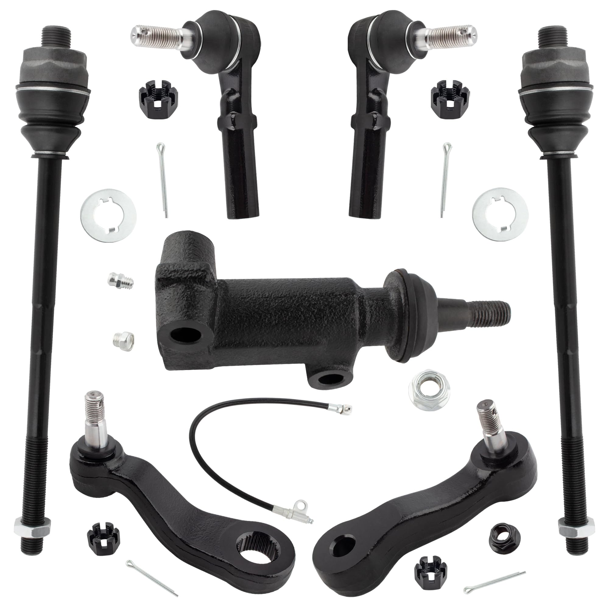 BOXI (Set of 7) Front Inner Outer Tie Rod Idler Arm Bracket Pivot 3 Groove Pitman Arm Kit Fit for Chevrolet GMC Silverado Sierra 1500 HD 2500 HD 3500