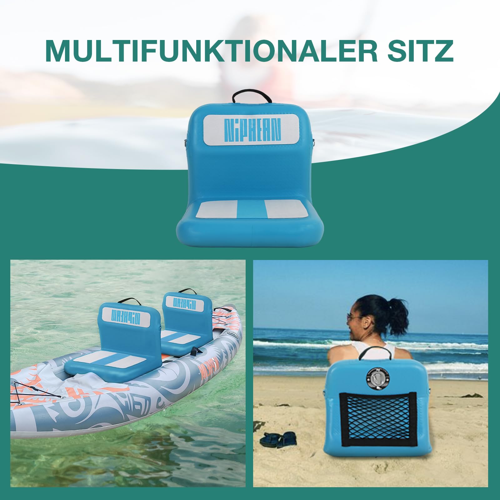 Niphean Aufblasbarer SUP Sitz, Stabiler Sitz für SUP Board, Kanusitz, Kajaksitz, Paddelbrettsitz, Unterstützende Kajaksitze mit Rückenstütze für Vielseitige Anwendungen