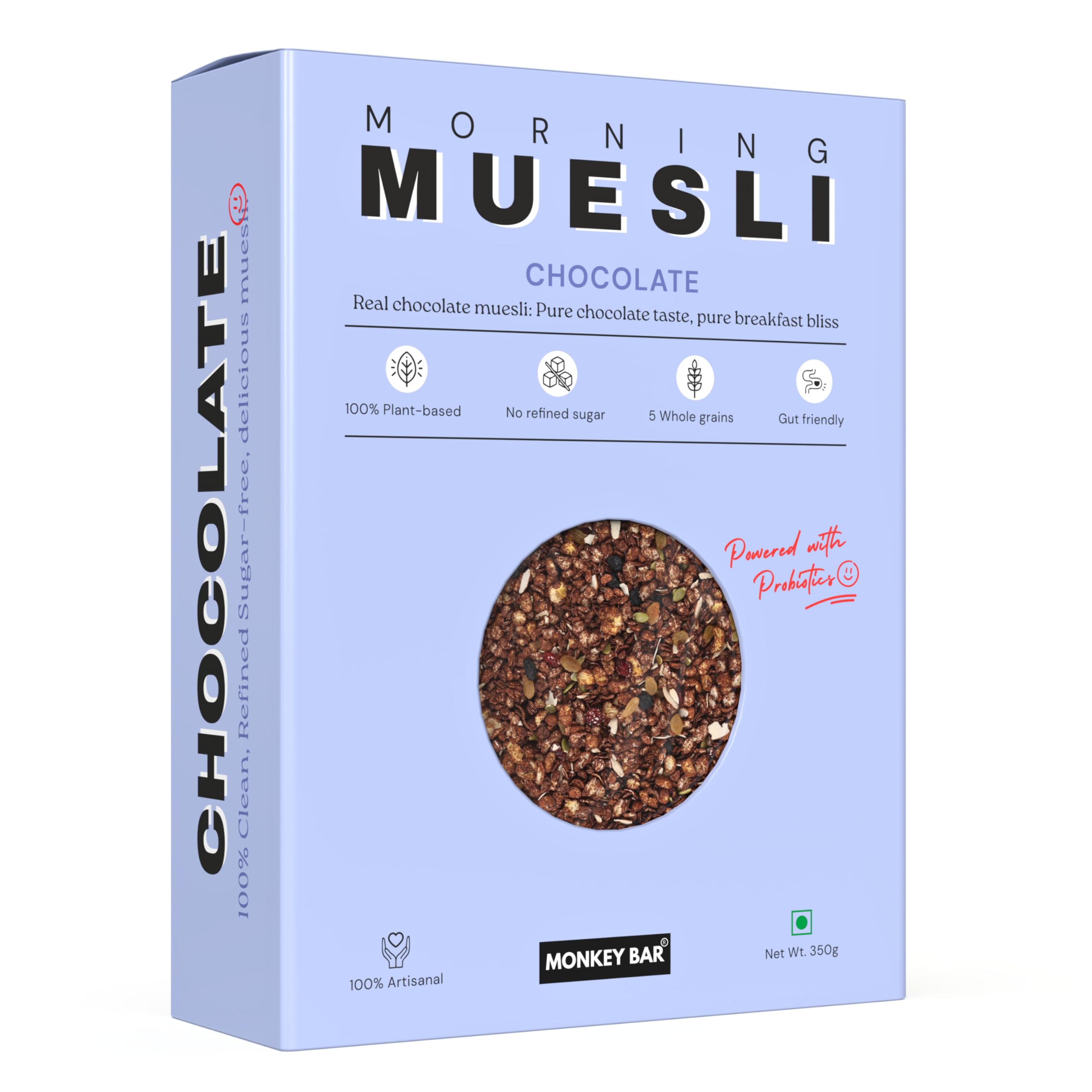 MONKEY BAR Morning Muesli - Chocolate | 350g | Made with Pure Chocolate, Low Sugar, with Probiotics | Healthy Breakfast Cereal | Granola | No refined sugar-image-33