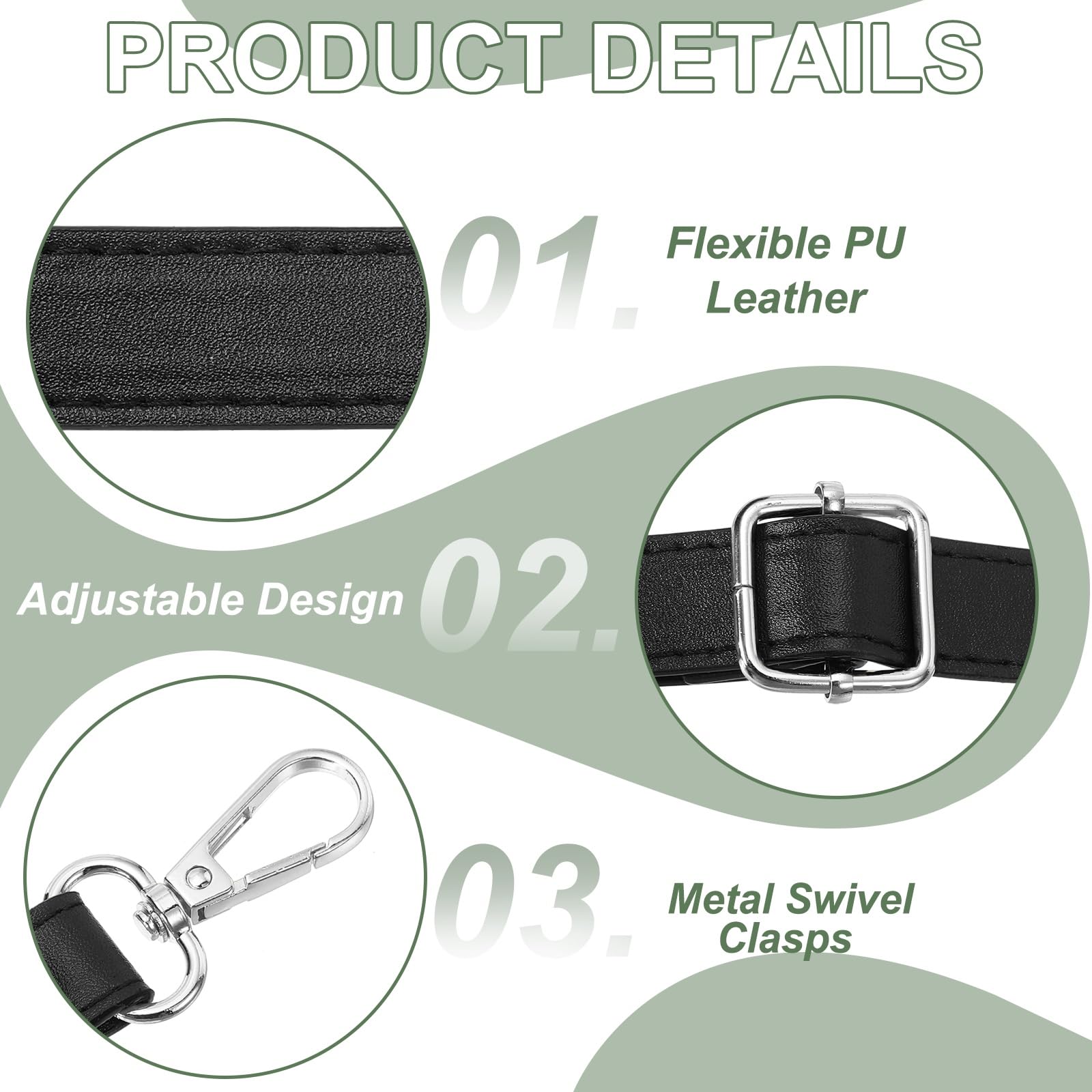 YELARXI Purse Strap Replacement PU Crossbody Adjustable Long Strap with Silver Swivel Clasps - Image 3