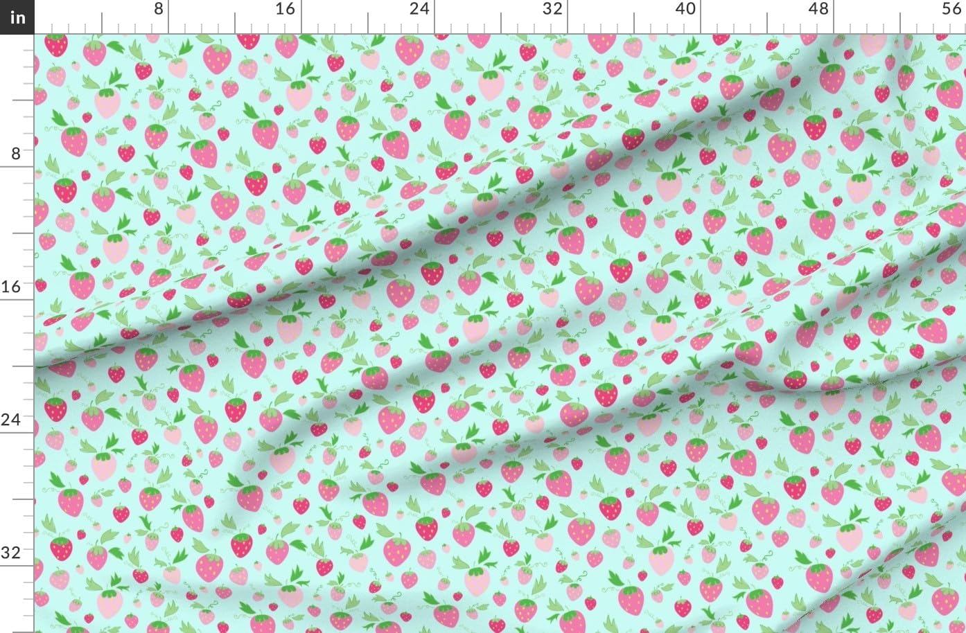 Spoonflower Fabric - Strawberries Mint Strawberry Green Berry Pink Cream Magenta Fruit Printed on Organic Cotton Sateen Fabric by The Yard - Sewing Quilting Apparel Home Decor