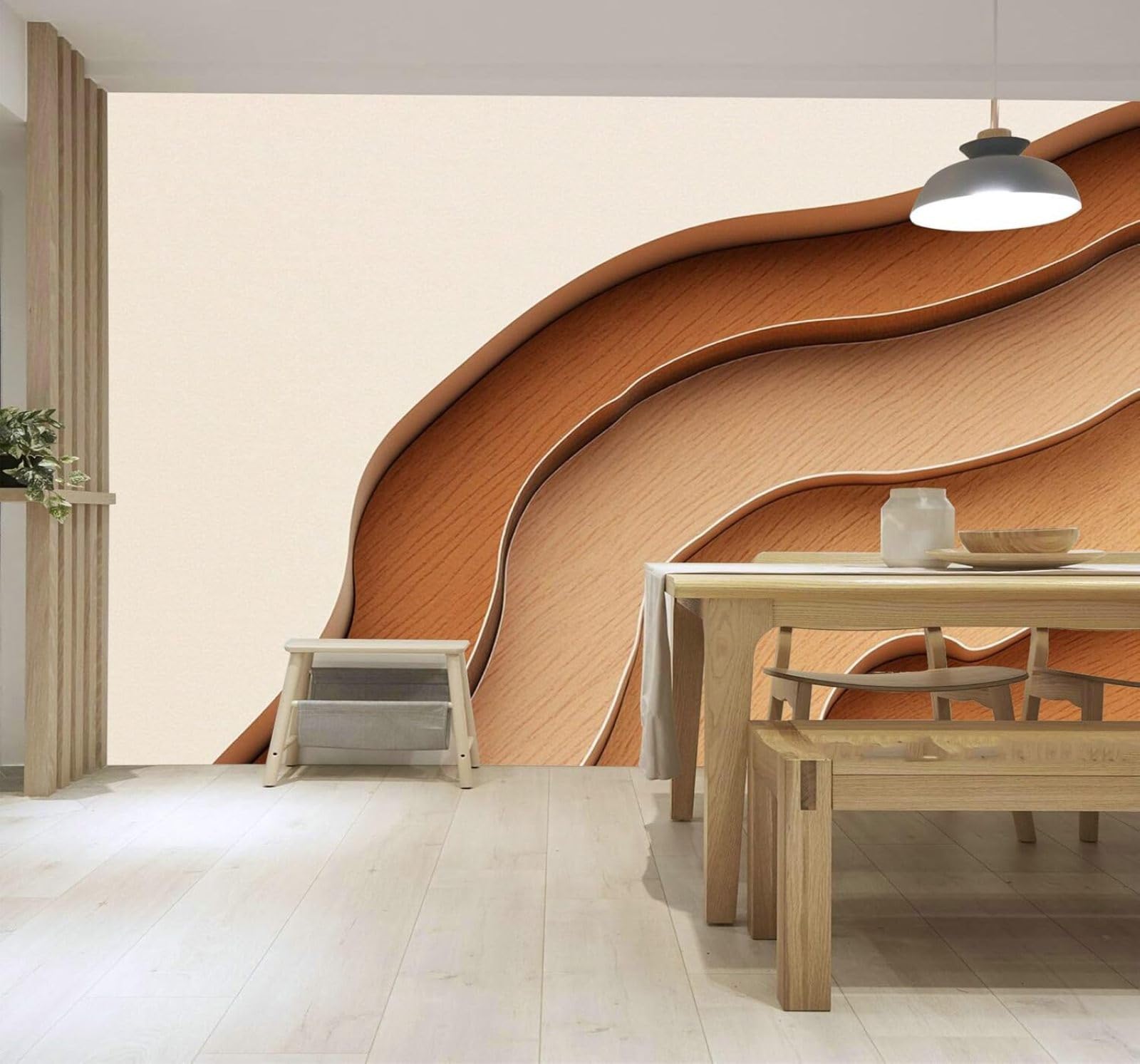 Tzxztt Beige Brown Abstract Layers Wood Grain Waves Modern 3D Wallpaper Premium Textured Silk Neutral Tones Material Ideal for Living Room Bedroom-250cm×170cm