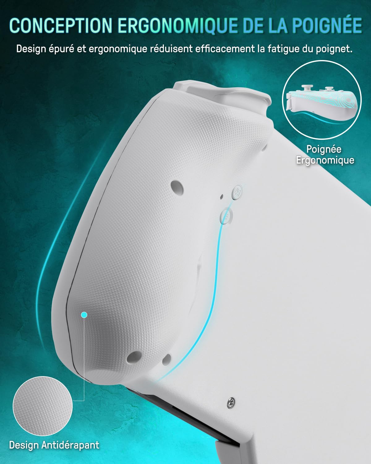 PALPOW Manette lumineuse Switch – Compatible Switch/OLED, design ergonomique, Joypad intégré, Turbo, Mapping, LED 7 couleurs – Blanc