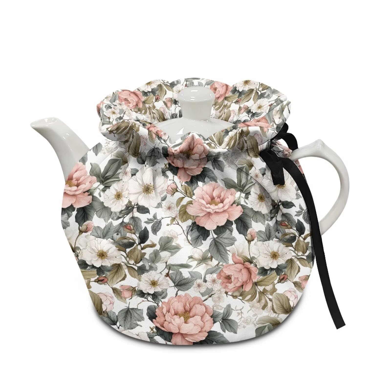 Rose Shrub Tea Cosy Breakfast Kettle Cover Insulated Warmer, Dust Proof Cotton Keep Warm for Dining Table Decor Linner Time Use