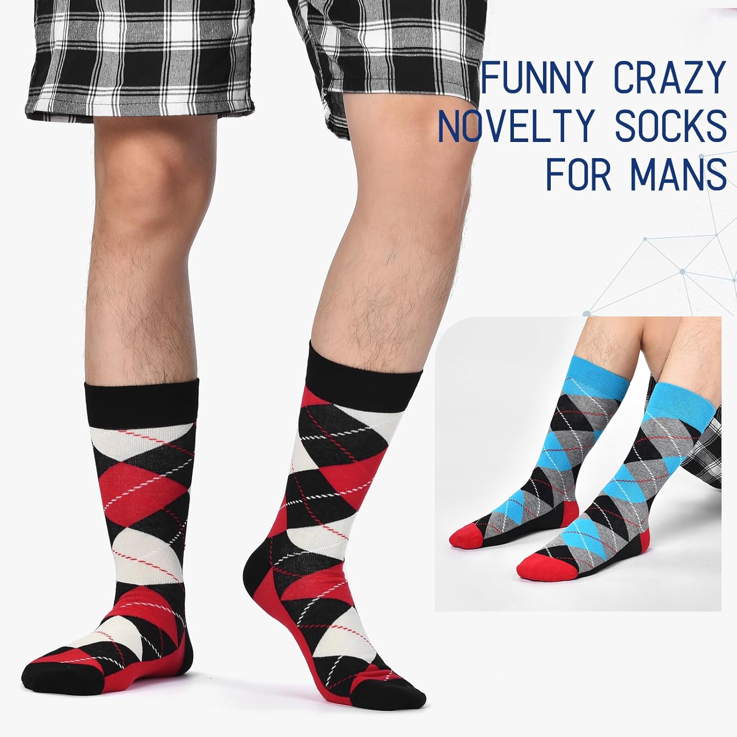 HSELL Funny Mens Colorful Dress Socks Crazy Design Argyle Striped Funky Pattern Cotton Socks for Men Gfits - Image 8