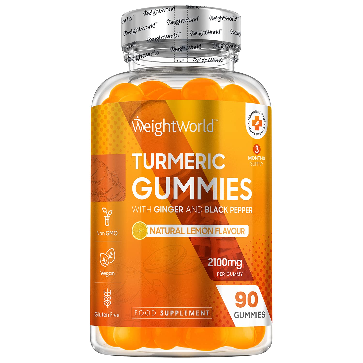 Turmeric Gummies with Ginger & Black Pepper 90 Natural Lemon