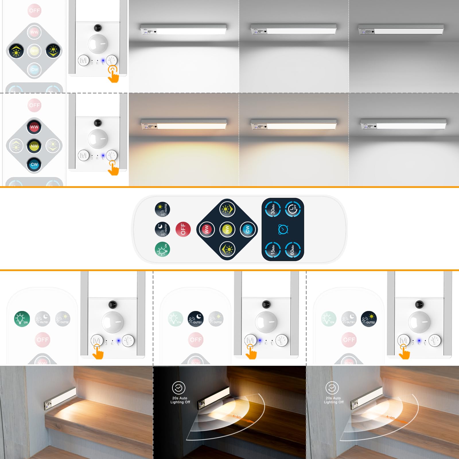 PRINCEWAY Rechargeable LED Under Cabinet Kitchen Light with Remote Control - Image 3