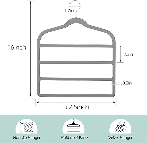 Miniatura 23 de Myfolrena - Percha de terciopelo para pantalones y pantalones cortos que ahorran espacio, antideslizante para pantalones cortos, múltiples perchas