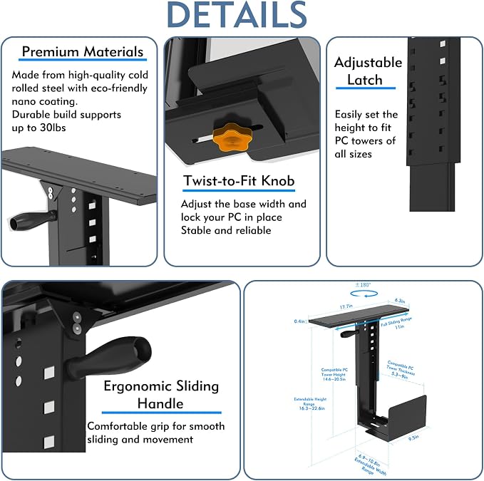 Soporte para PC bajo escritorio con riel deslizante y giro 360° miniatura 7