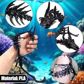3D Printed Skeleton Dragon Aquarium Decor,23in Articulated Dragon Aquarium Animal Skeletons, Reptile Tank Accessories,Fish Tank Decorations for Amphibians, Betta Fish, Shrimp (Bone-color)