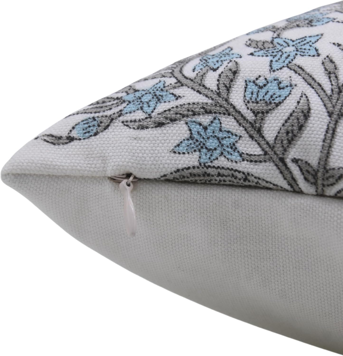 Handmade Thick Cotton White Premium Fabric 18x18 Inch Throw Zipper Pillowcase Cushion Cover Décor for Sofa, Couch, Outdoor, Farmhouse, Living Room (Vrindavan-Blue)