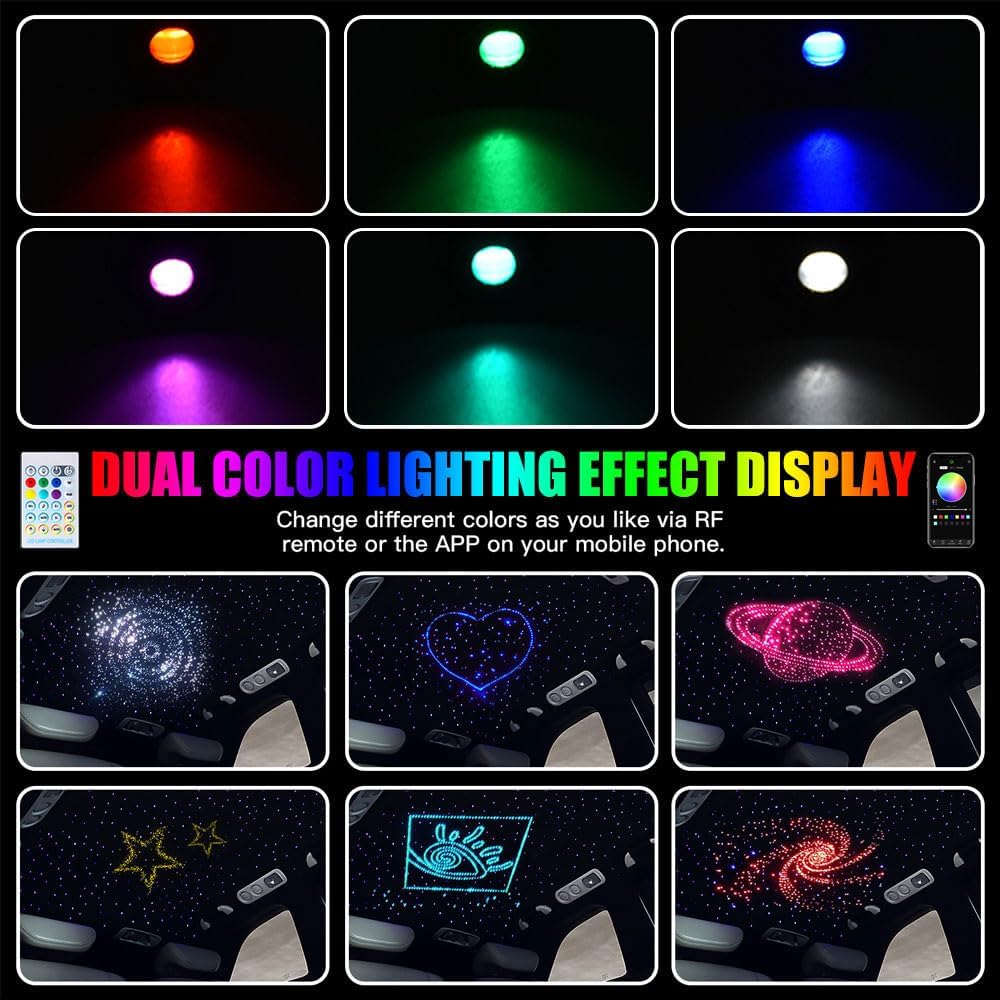 Twinkle Starlight Headliner Light,16W 1000pcs 9.8ft LED Star Ceiling Fiber Optic Light Kit APP/Remote for Car/Home/Party