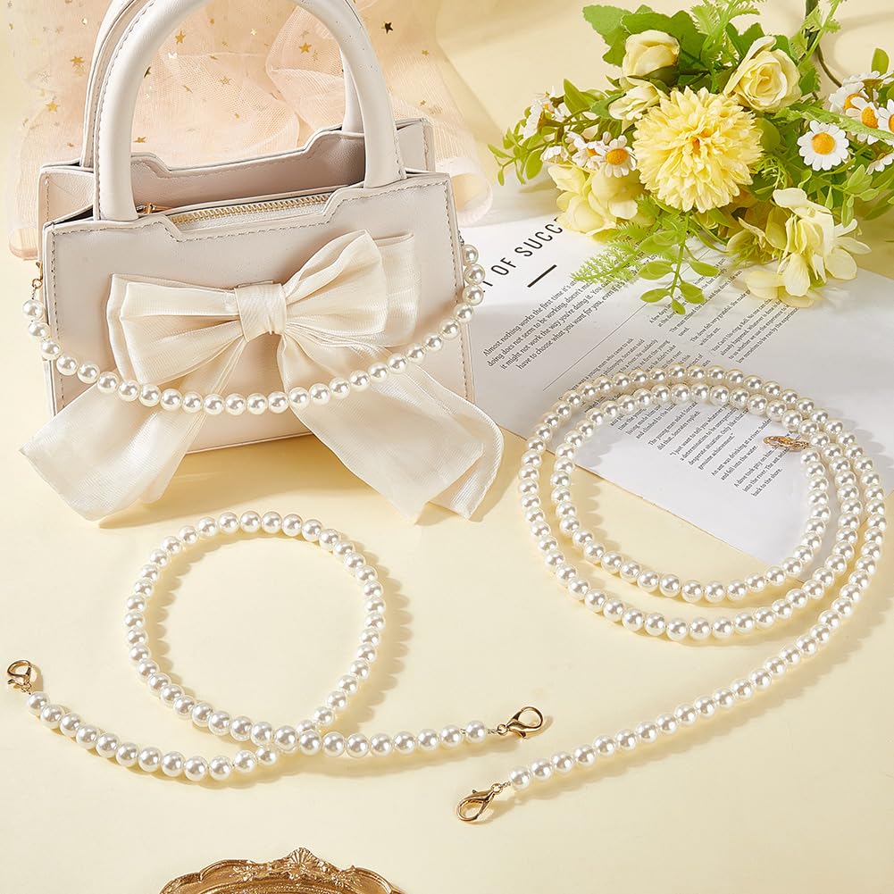 3 Chaînes De Rechange Pour Sac Perles - Longueurs 30.7/60/120 Cm - Blanc - Avec Fermoir Mousqueton - Neuf