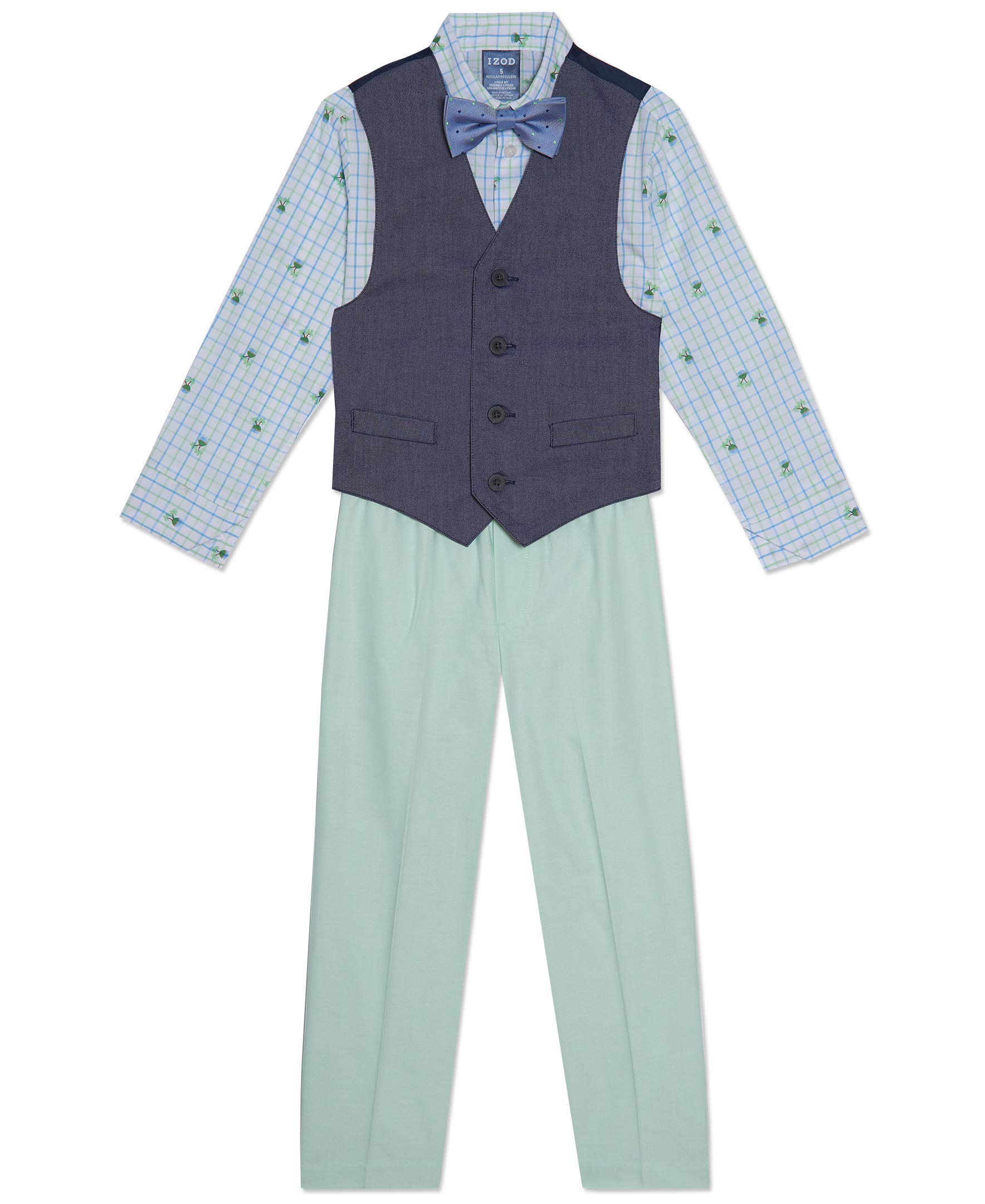 IZOD Boys' 4-piece Formal Dress Up Suit Set, Vest, Pants, Collared Shirt, and Tie