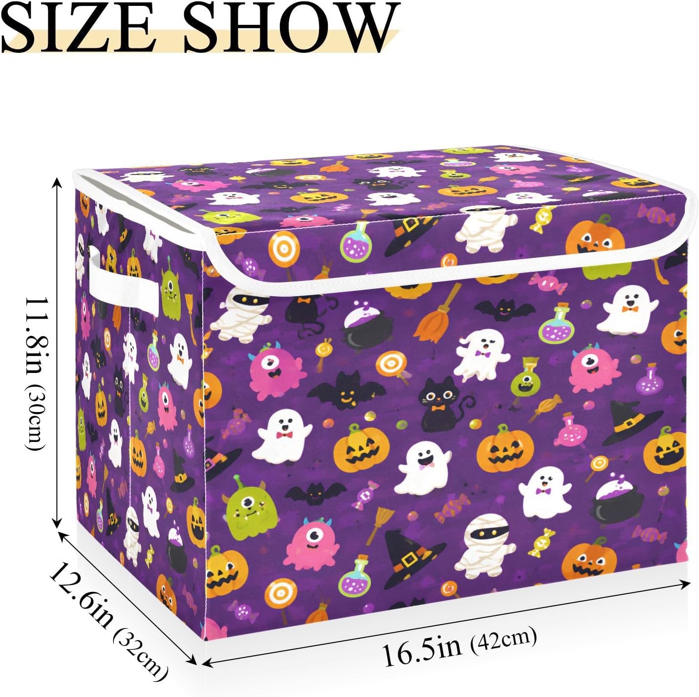 Cute Ghost Storage Bin with Lid, Foldable Halloween Storage Cube image 3