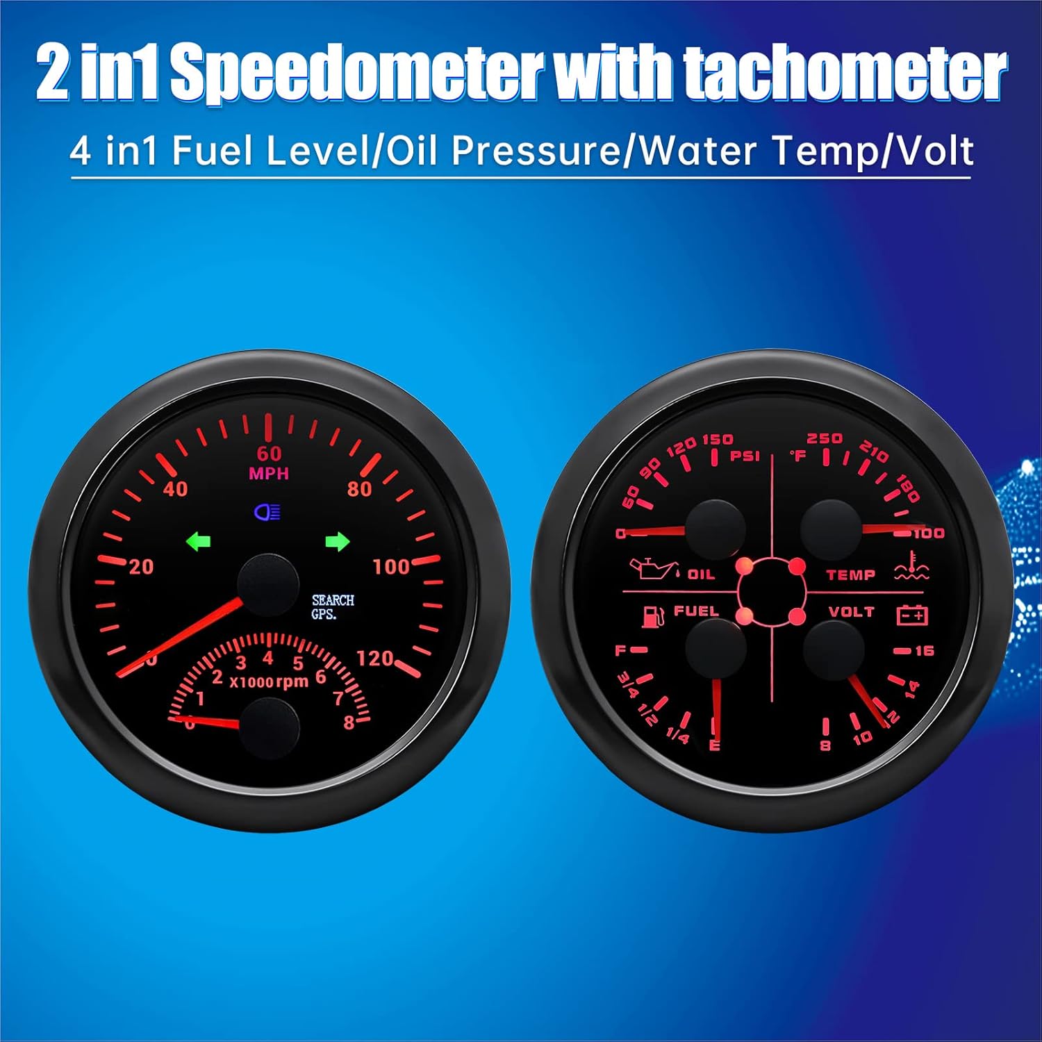 ARTILAURA Speedometer Gauge Set - GPS Speedometer with Tachometer,Fuel Level Gauge Water Temperature Gauge Oil Pressure Gauge Voltage 4in1 Gauge for Car AUTO Boat Marine(Black) : Automotive