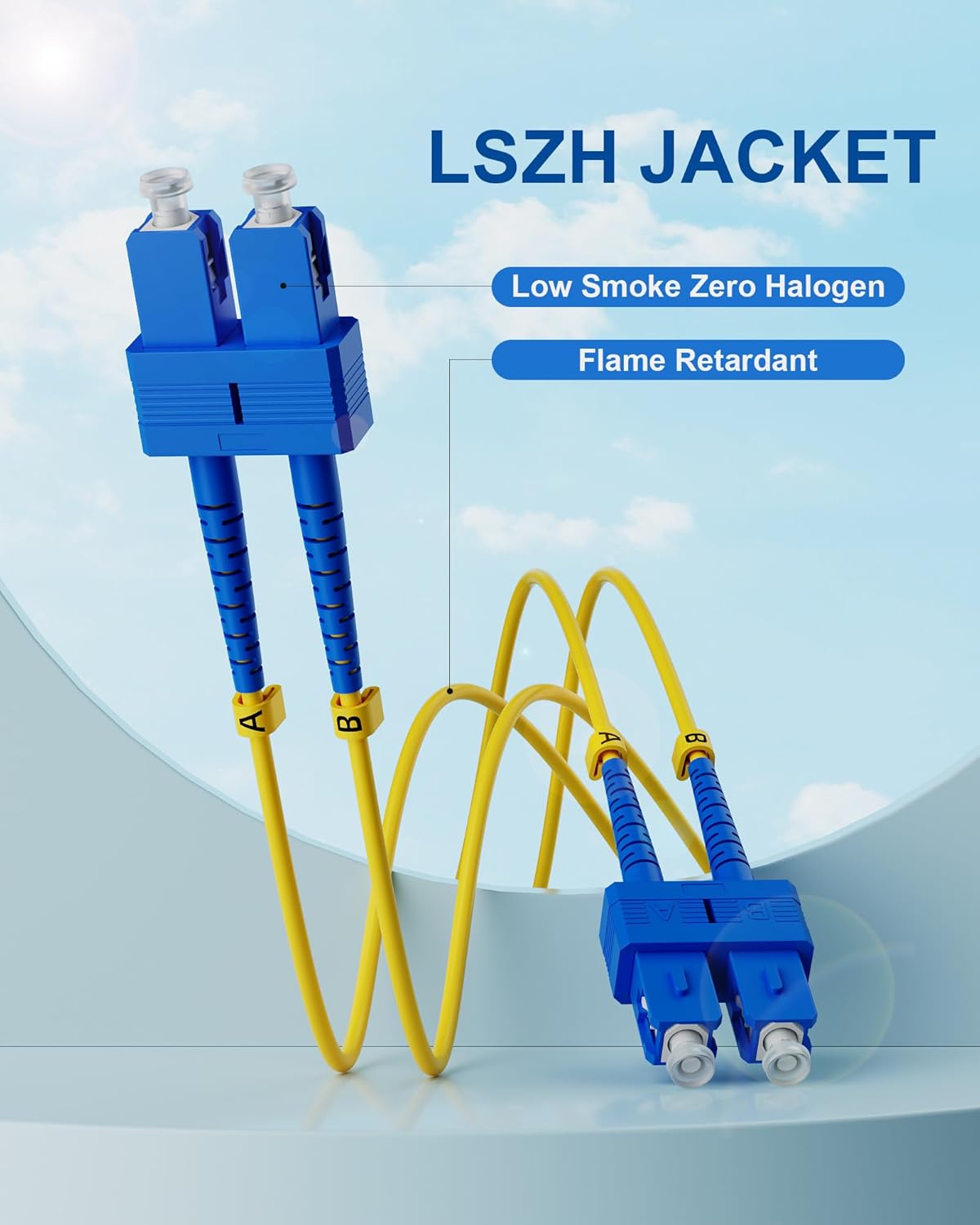 4M OS2 SC to SC Fiber Patch Cable,Single Mode Patch Cable, 9/125µm Duplex LSZH, 1G/10Gbps, SMF Fiber Optic Cord for QSFP SFP+ Transceiver, 4M(13FT) 5 Pack