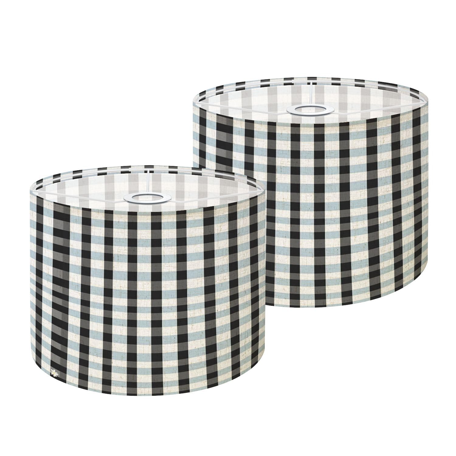 Boho Drum Lamp Shade Set of 2-11" x 11" x 8.9" Plain Black White Grey BW Gingham Tartan Plaid Buffalo Check Replacement Natural Linen Lampshades for