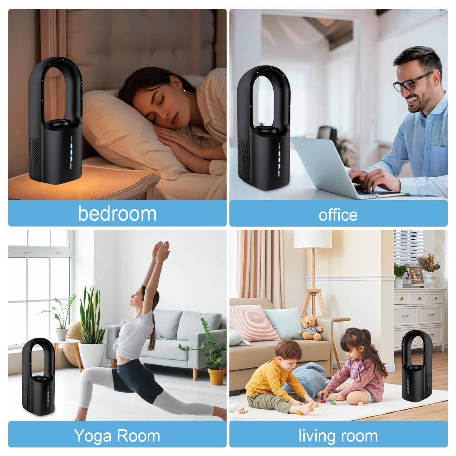 Rotorloser Turmventilator Leise mit Luftreiniger, 3 Geschwindigkeitsstufen, Touch, Aroma-Diffuser, Bladeless Fan für Zuhause