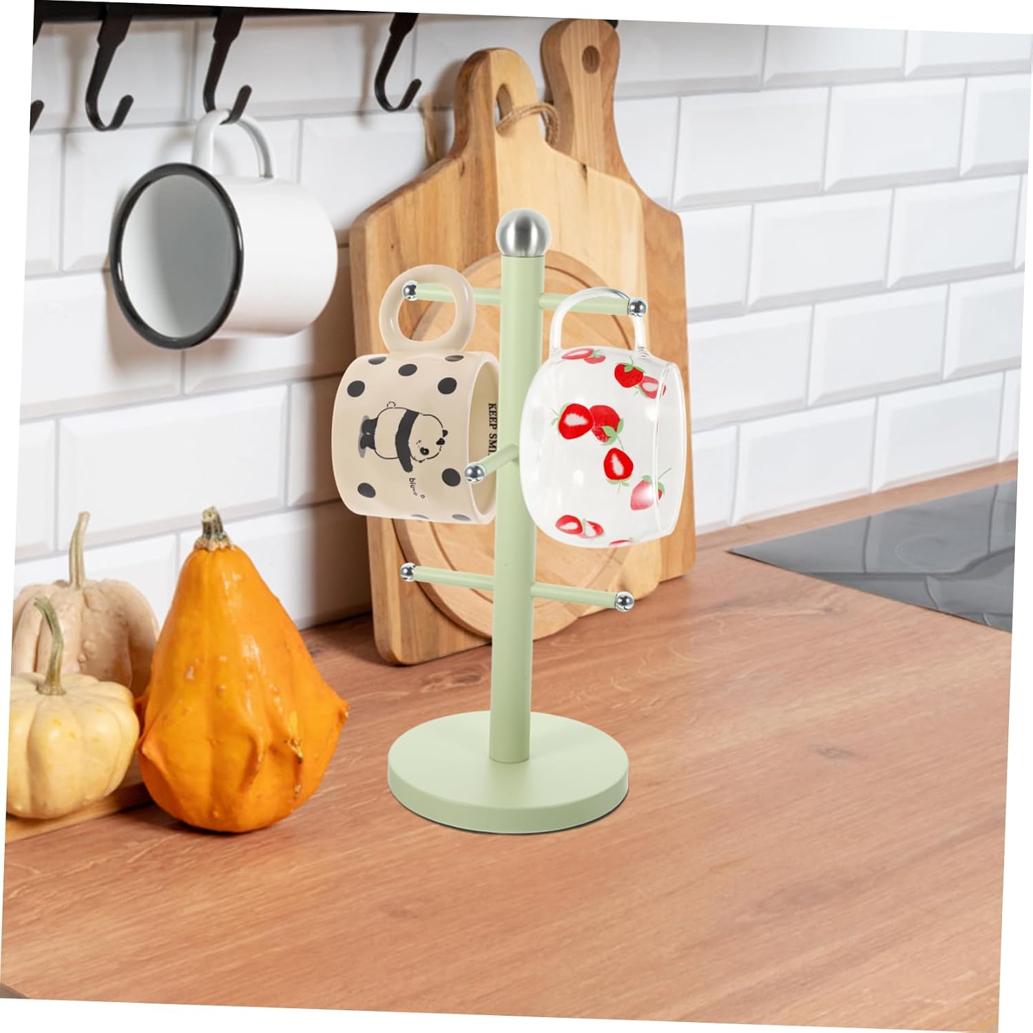 Alipis Iron Mug Tree Stand Elegant Cup Holder for Kitchen Coffee Bar Space-saving Tea Cup Organizer Home Storage Milk White Finish