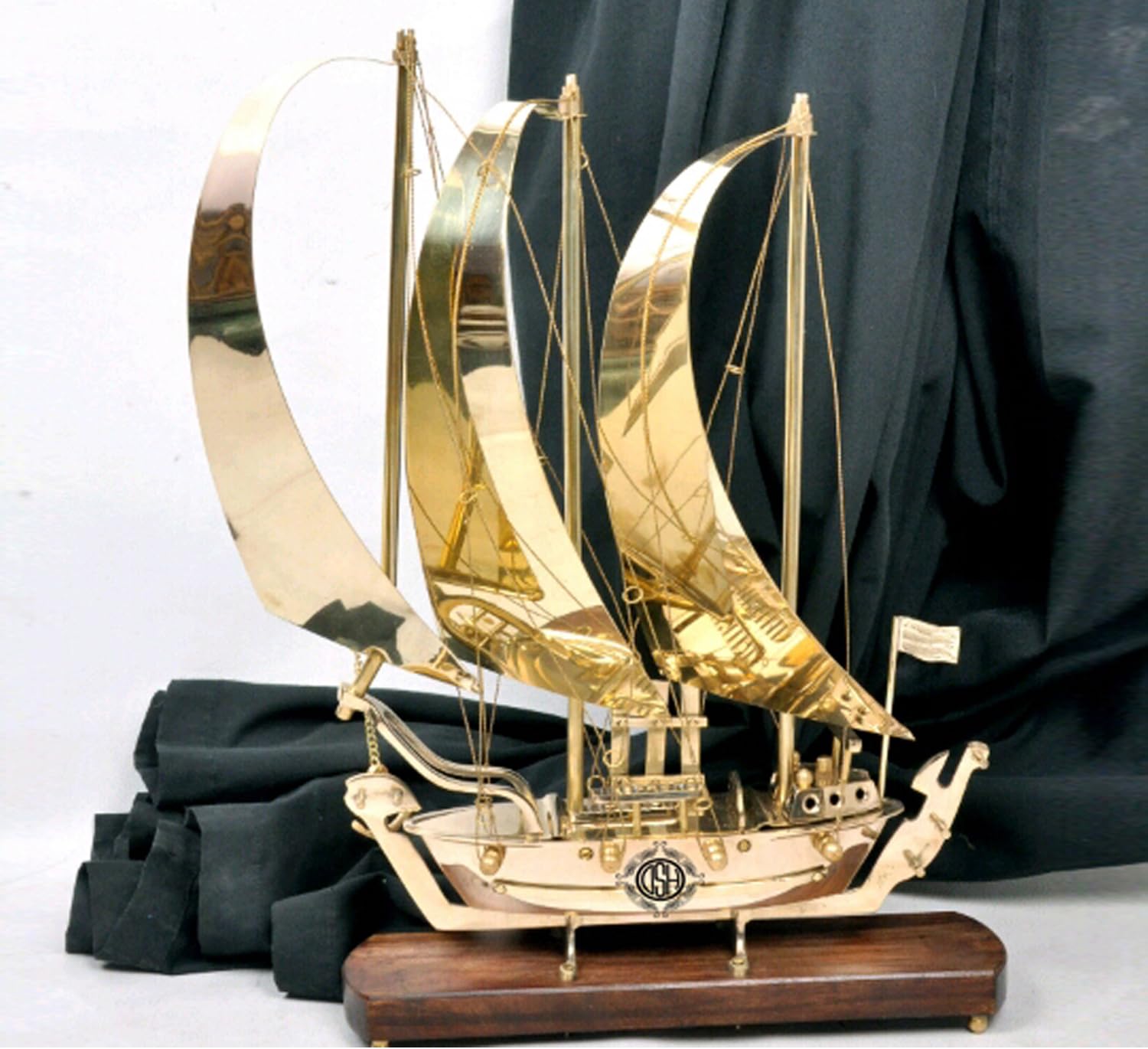 DSH CRAFTING YOUR CURIOSITY Brass Ship With Wooden Base,Showpiece Item,Perfect For Home Decoration&Gifting (Large, 49 Cm)