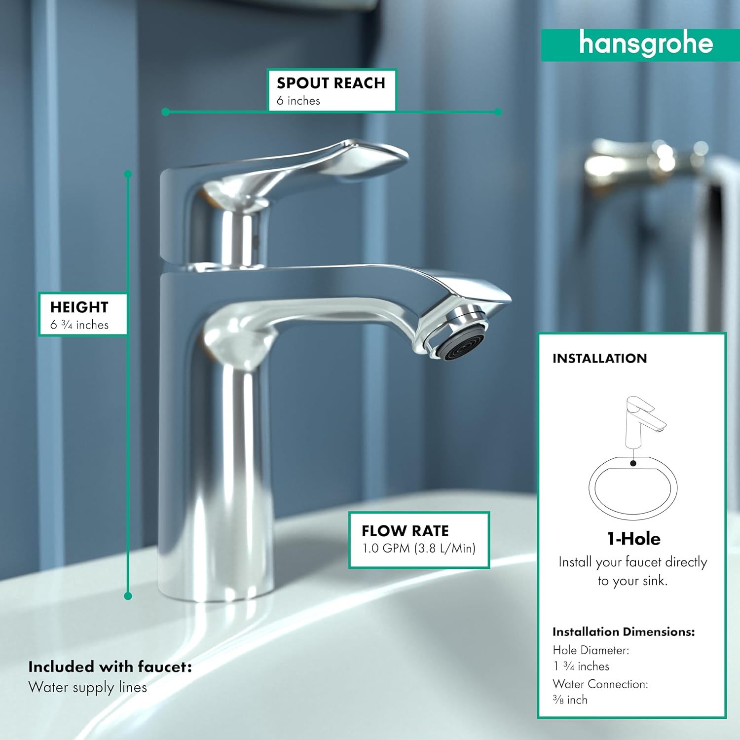 Chrome Single Hole Modern Bathroom Faucet