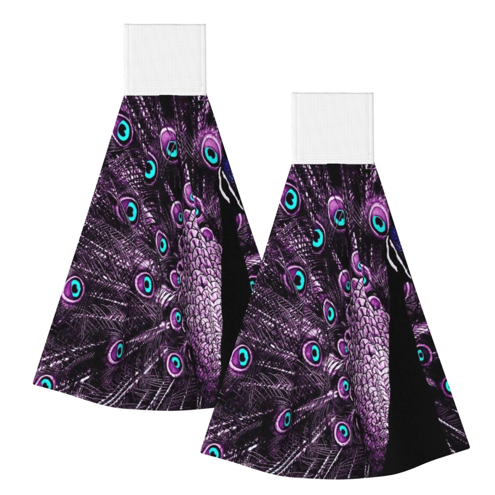 DOPKLNA Purple Peacock, 2 Pcs Hanging Coral Fiber Hand Towels for Bathroom, Absorbent Kitchen Towels