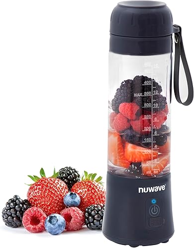 Nuwave Licuadora personal de 16 onzas, ligera y portátil para batidos y licuados, 6 cuchillas, recargable por USB, tapa a prueba de fugas, sin BPA,