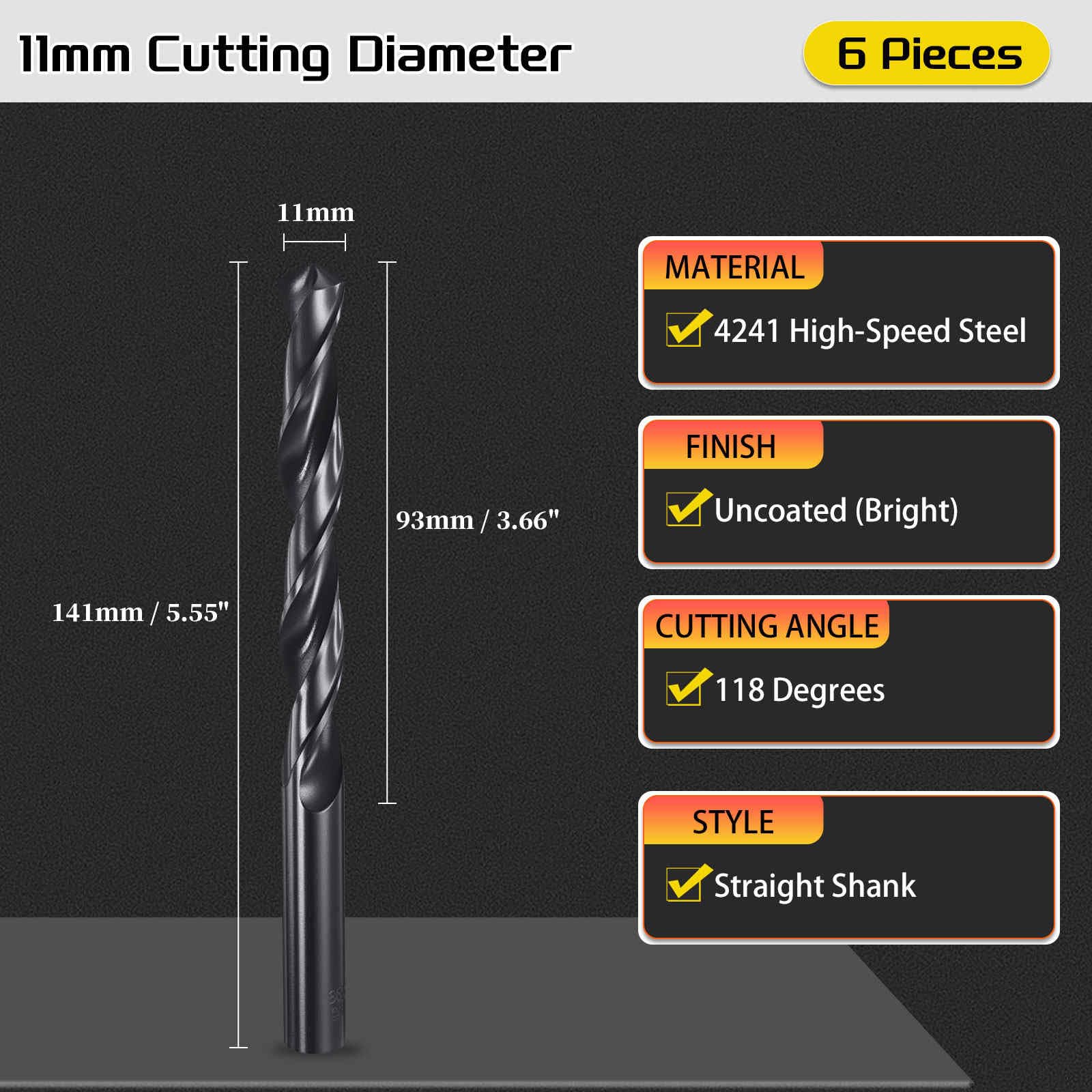 CoCud Drill Bit, 11mm Cutting Diameter, 4241 HSS Nitriding Black 118° Cutting Angle Versatile Bits - Image 2