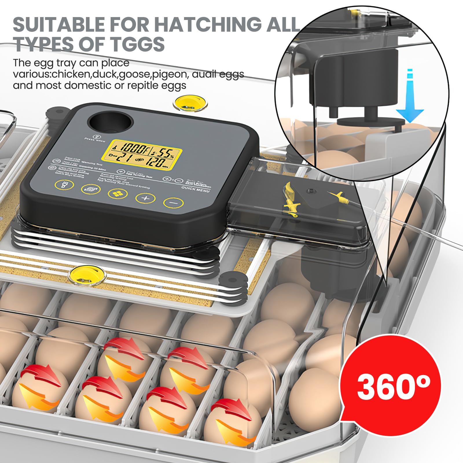 Couveuse Oeuf Automatique 48 Oeufs, Silencieux Incubateur Oeuf Automatique, Couveuses Pour œUfs De Volailles, Retournement Automatique Des Oeufs Et Humidification Automatique