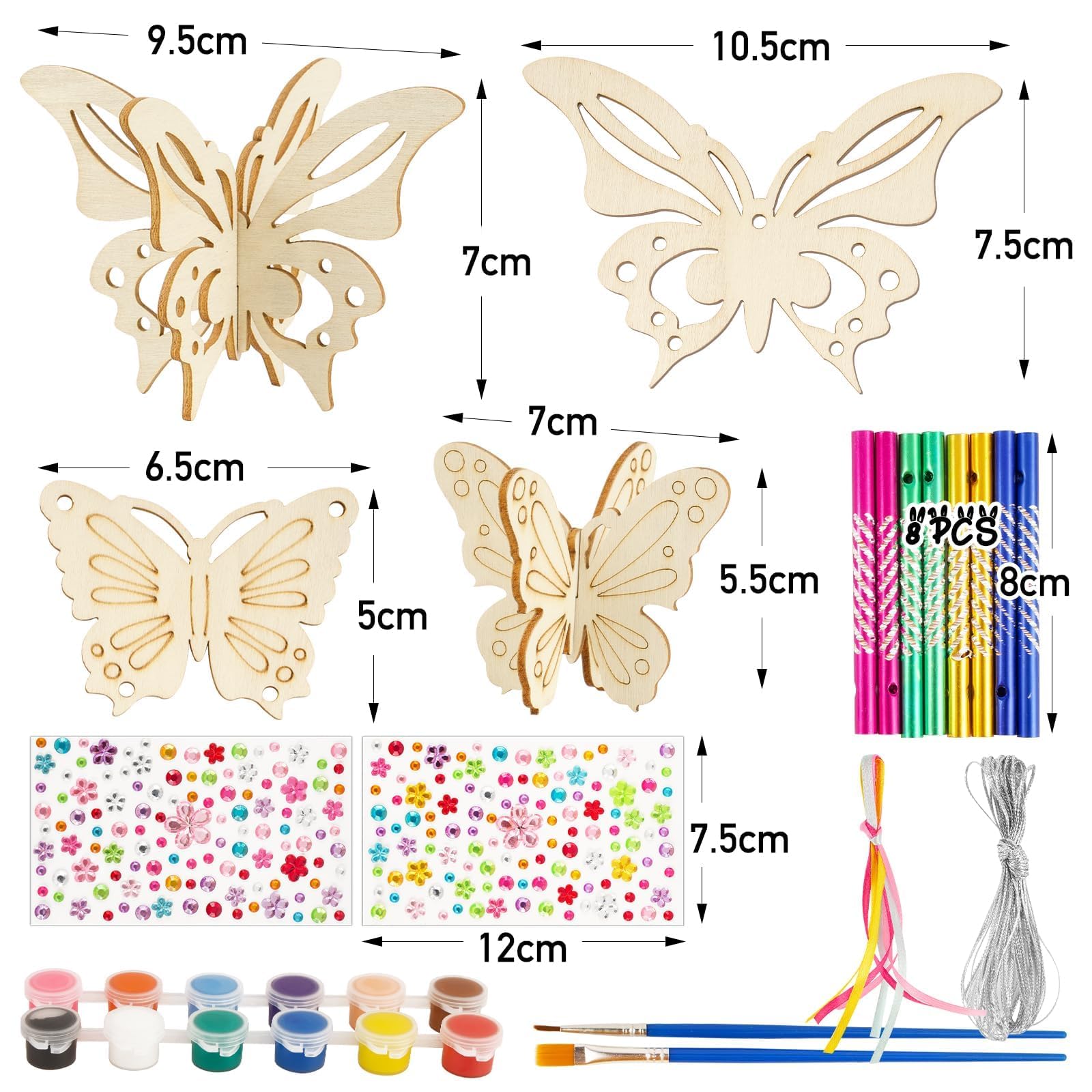 Kit Lavoretti Creativi FALSKT Per Bambini – 45 Pezzi In Legno A Forma Di Farfalle E Fiori Con 12 Matite Acquerellabili E Adesivi - 5