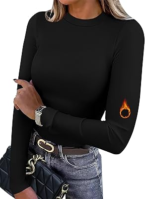 XIEERDUO Womens Long Sleeve Thermal Shirt Fleece Mock Neck Tops 2025 Fashion Slim Fit