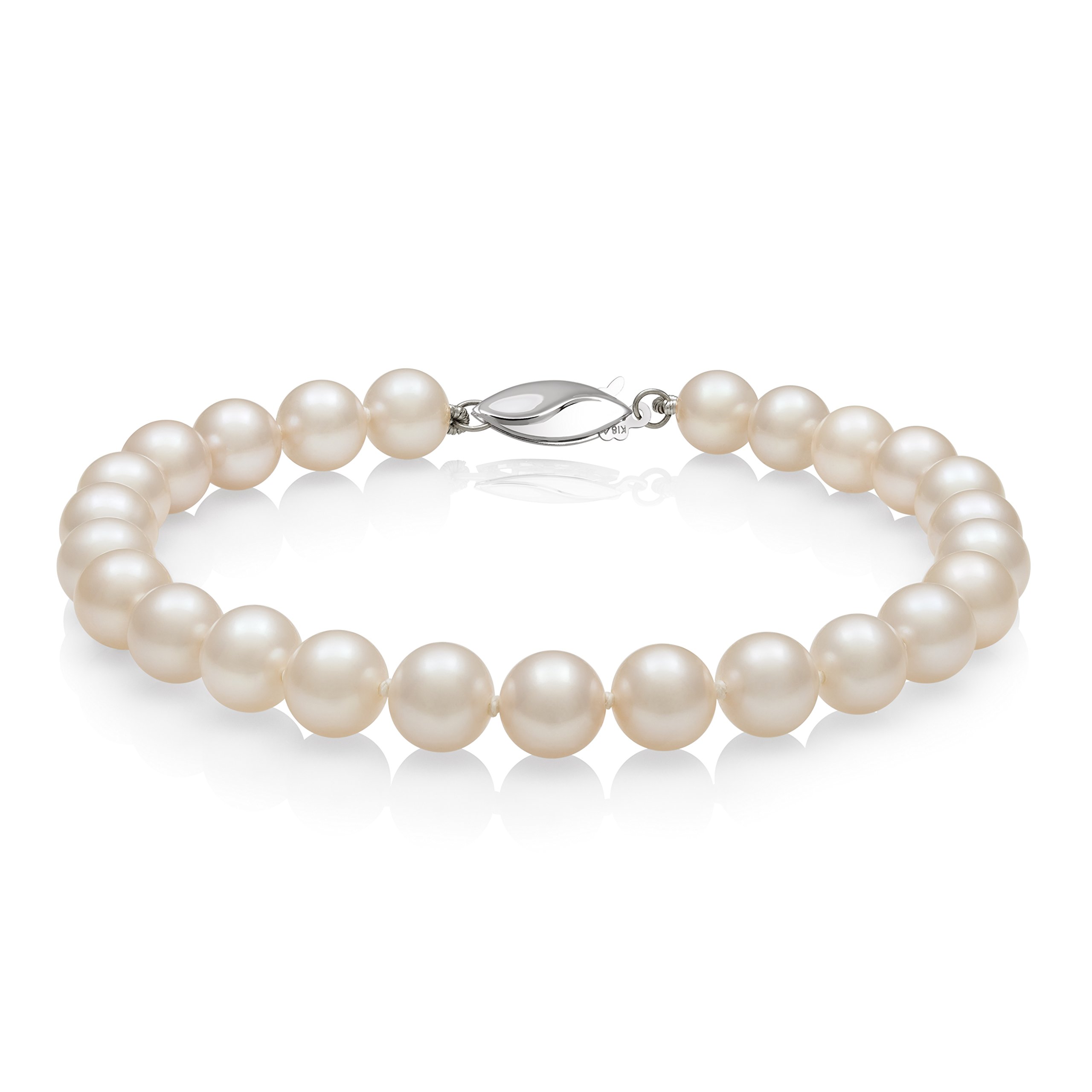Belacqua AA Quality White Cultured Freshwater Pearl Bracelet in Sterling Silver, Fishhook Clasp, Size- 5.5mm to 9mm, Length- 6.5 to 8.5 Inches, Real