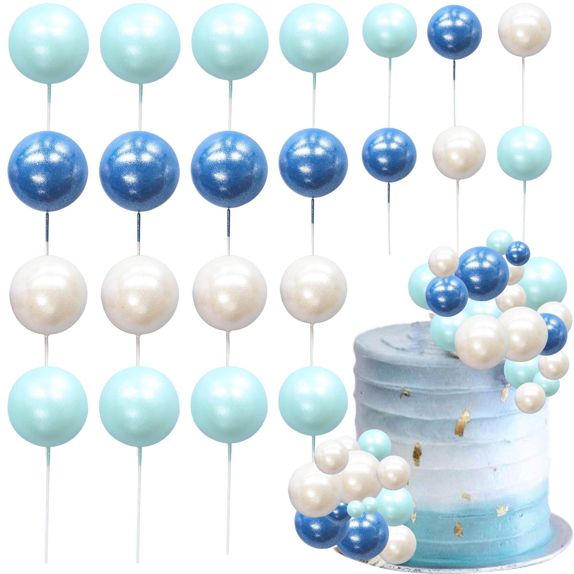 Ephlyn 30Pcs Ball Cake Picks Colorful Ball Shaped Cake Topper Pearl Balls Cupcake Cake Insert Topper for Birthday Party Decoration Supplies Pearl