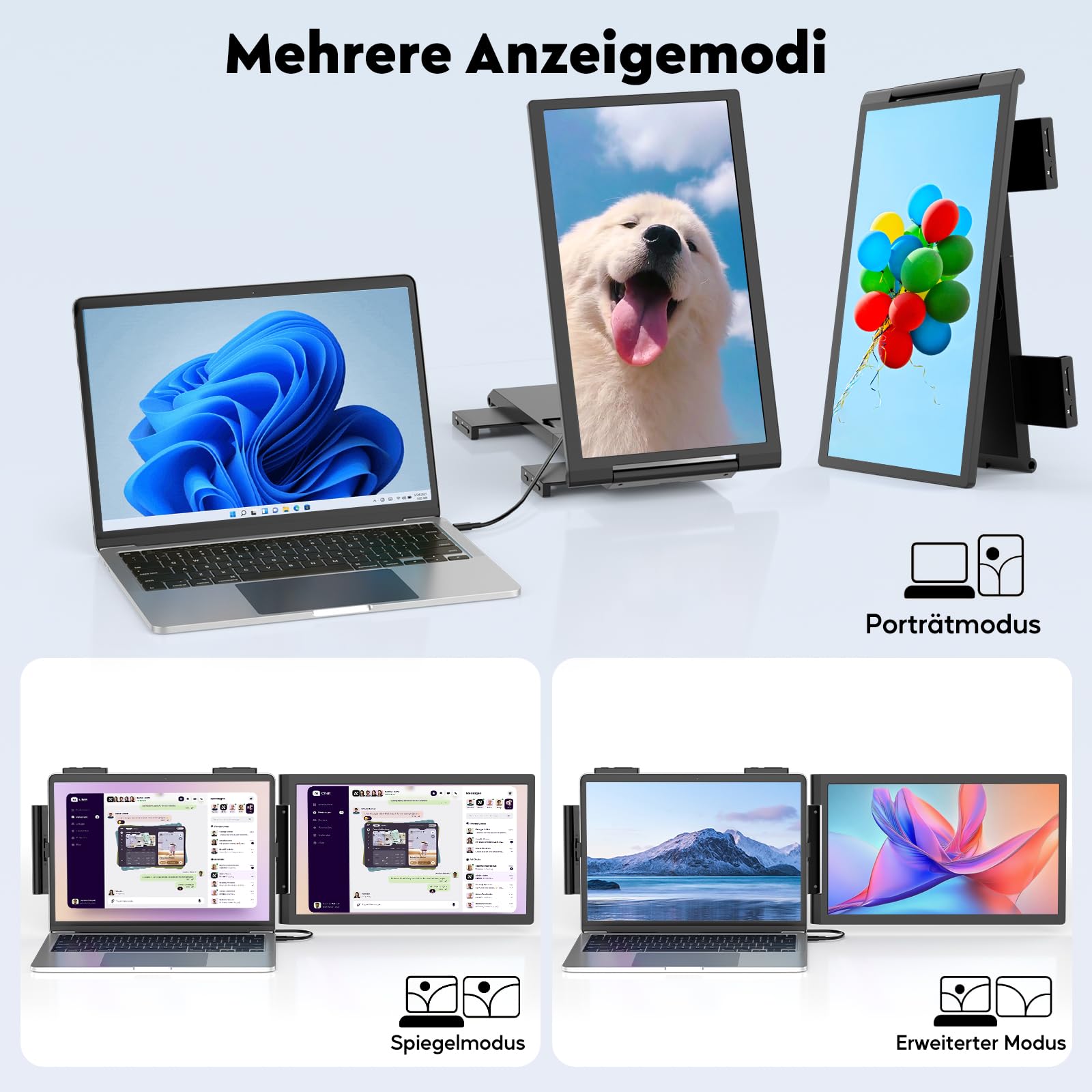 MAGICRAVEN Tragbarer Monitor für Laptop, 14 Zoll FHD 1080P IPS Bildschirm Laptop Monitor Erweiterung Dual Screen, Portable Monitor14-16 mit USB-C/HDMI Anschluß, Plug & Play für Windows, Mac, Android