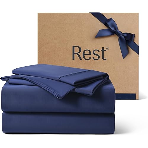 REST® Evercool®+ Cooling Sheet Set, King Size, Midnight Blue, Breathable Bed Sheets for Hot Sleeper and Night Sweats, with Pillowcases, with Ionic+ Self-Cleaning Silver Yarn for Sensitive Skin, 4PCS