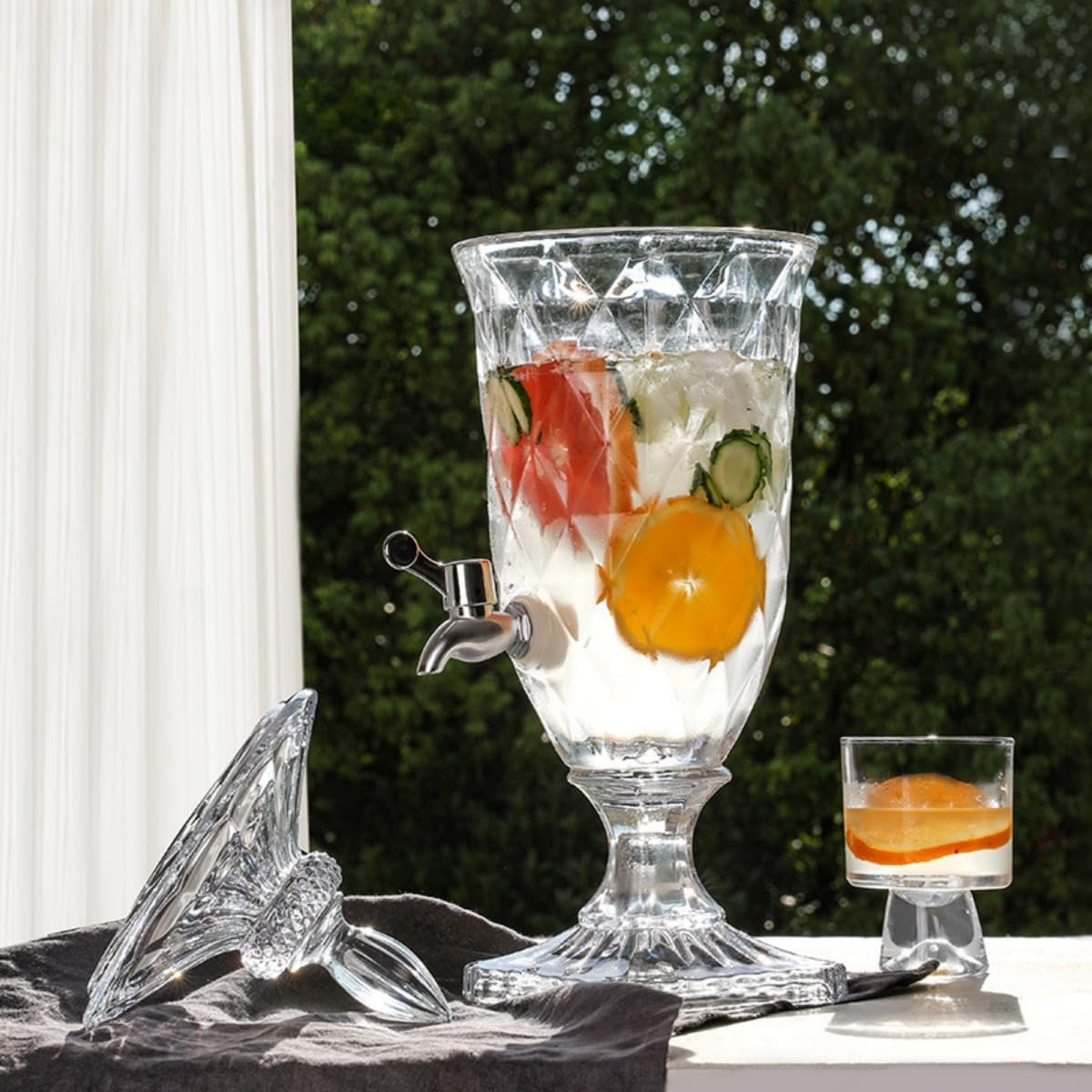 屋外ガラス飲料ディスペンサー、3リットルクリスタル飲料ディスペンサー、蛇口付きガラス瓶ジュース缶、ガラス瓶飲料タンク (3L,けんそ