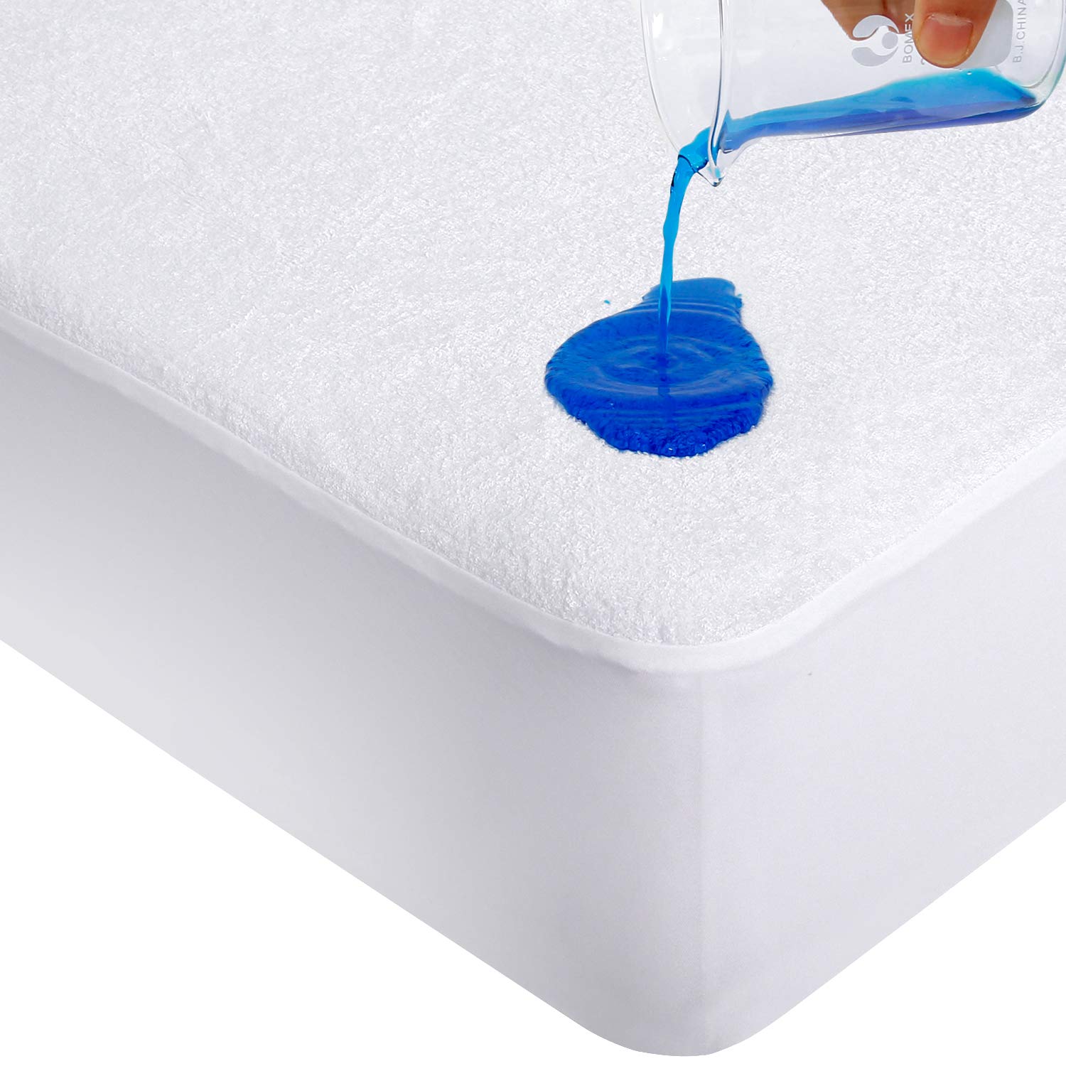 Mattress Protector California King Waterproof, Cooling Bamboo Terry Noiseless Mattress Protector Ultra Soft, Deep Pocket F...