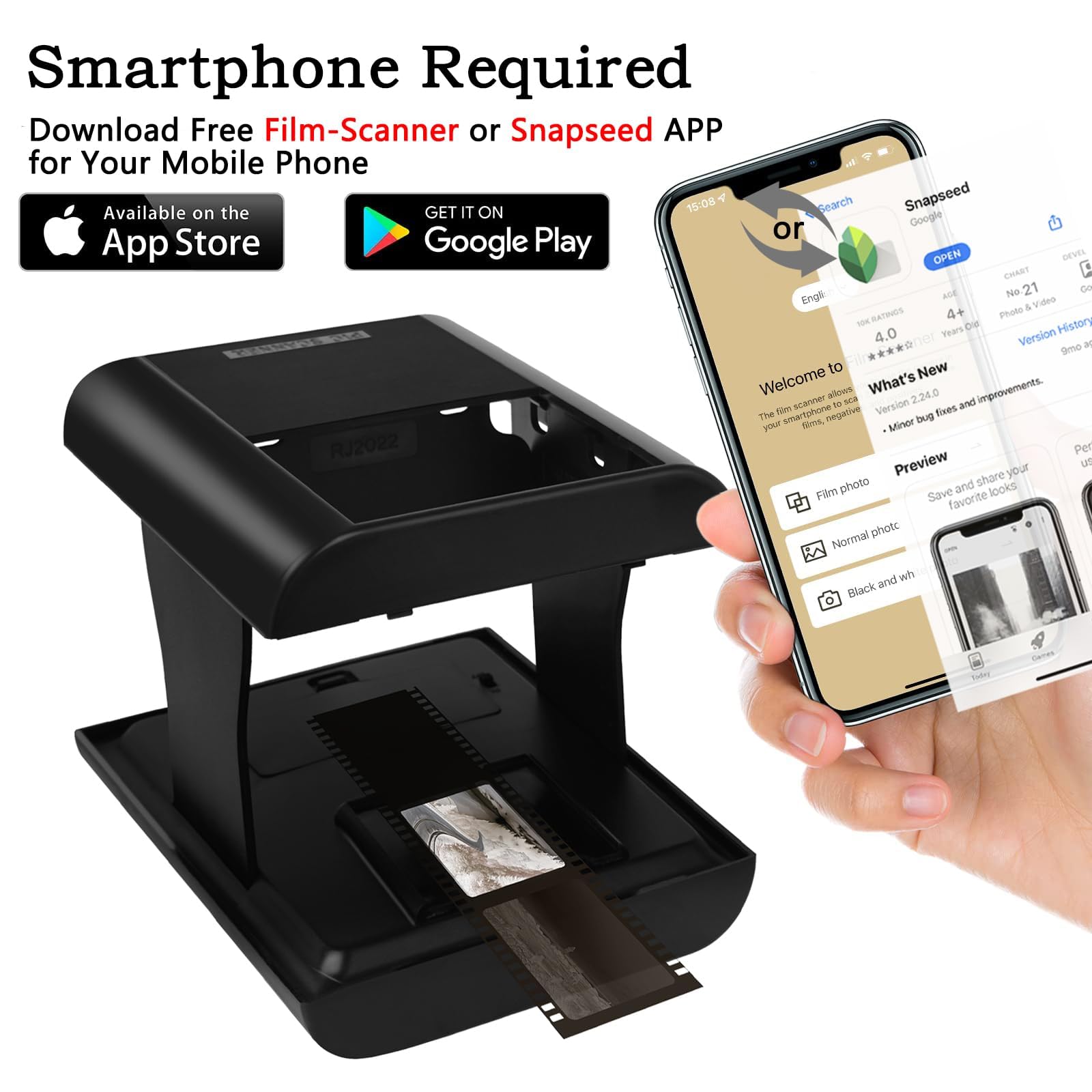 Scanner de Diapositives et Négatifs, Scanner de Film Mobile avec éclairage LED, Convertit Diapositives et Négatives 35mm en Photos avec Smartphone