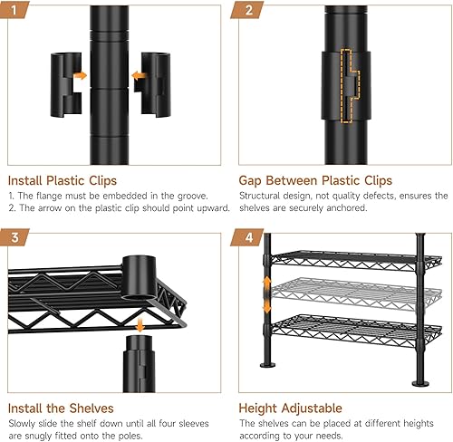 Miniatura 8 de P3 - Sistema industrial de armario de tuberías, estantes de ropa montados en la pared con 4 varillas telescópicas y 6 estantes de malla, perchero