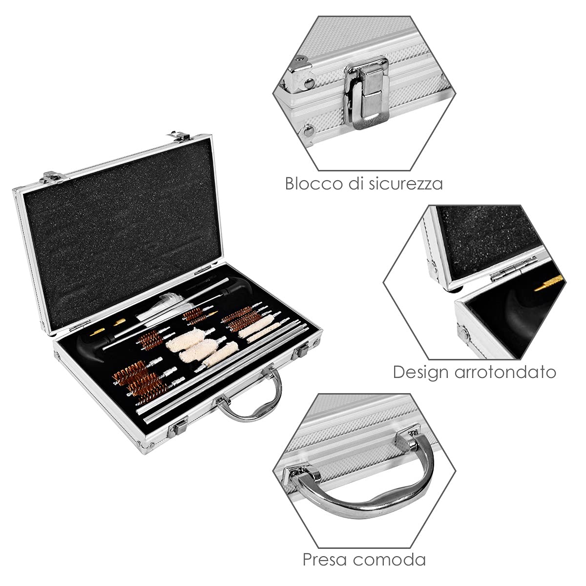 RELAX4LIFE Kit Completo di Pulizia per Armi da Fuoco, Set di Pulizia Universale per Fucili, Canna, Pistola, Carabina, Valigia con Accessori per la Manutenzione di Armi Lunghe e Corte