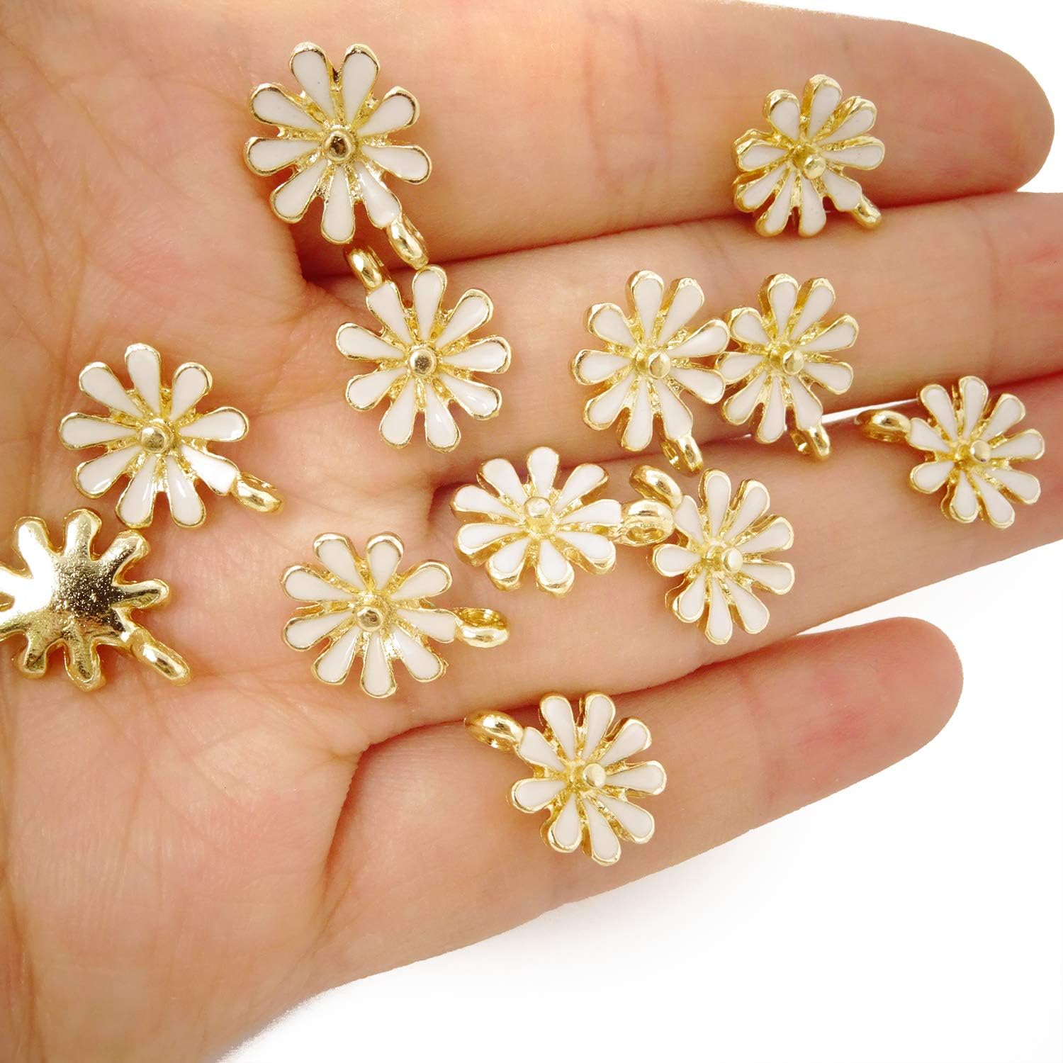 Honbay 30PCS Enamel Daisy Flower Charm Pendant for Jewelry Making or DIY Crafts - Image 4