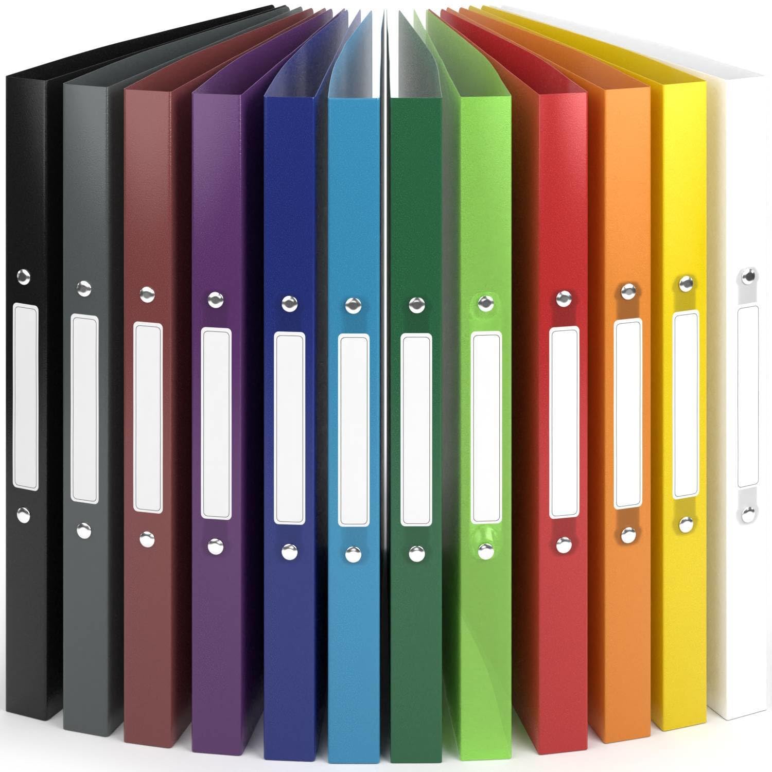 ACROPAQ, 12 x Ring Binder A4, Flexible A4 Folder Files for 100 Pages, Binders with 2 Rings, Spine Width 2.5 cm